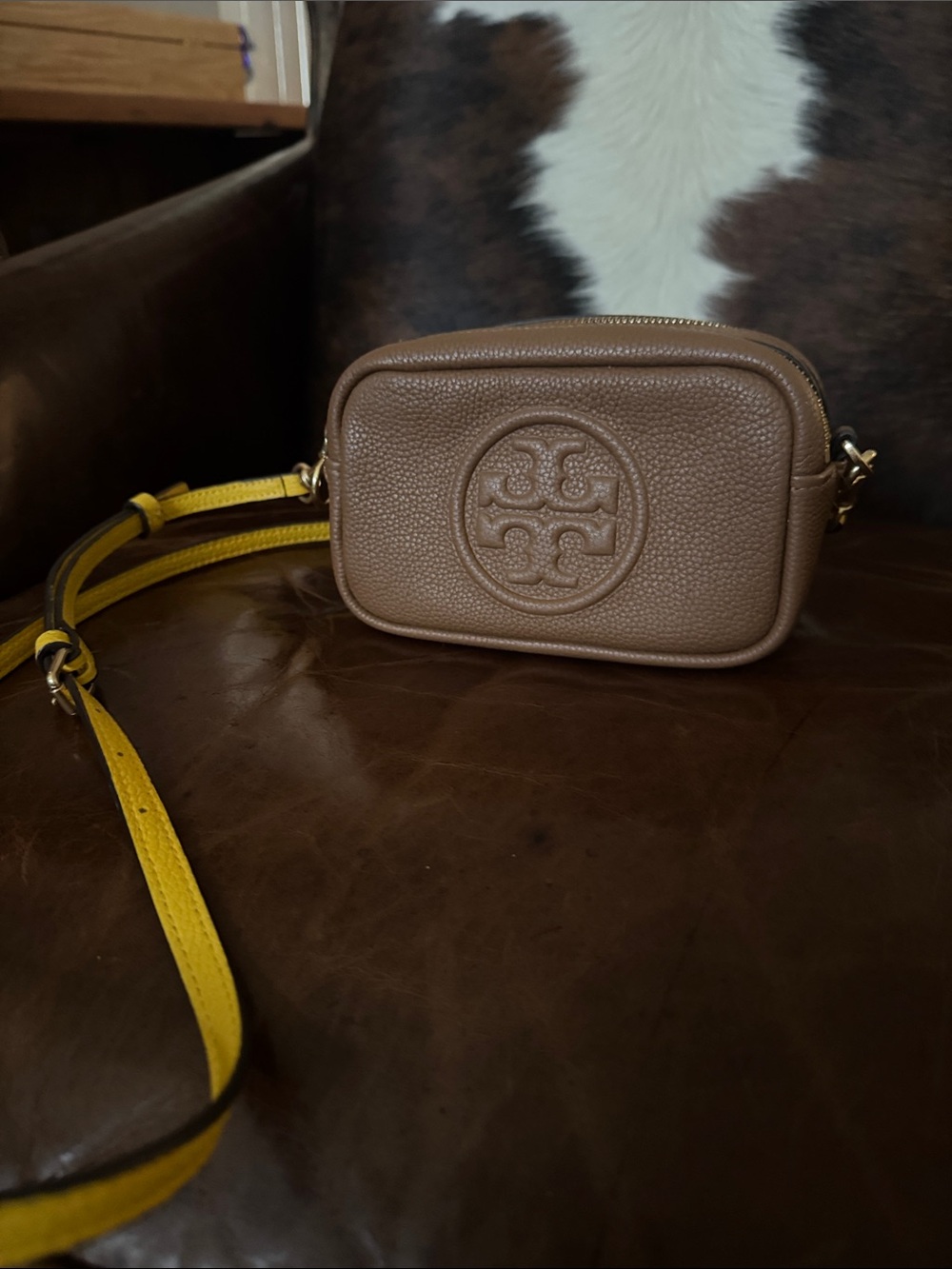 Tory Burch Perry Bombe Mini Brown Leather Crossbody Brown